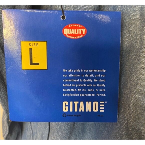 Gitano Vtg Denim Top w Ruffles Button Up Jean Shirt 80s 90s Sz L Office - Picture 9 of 11